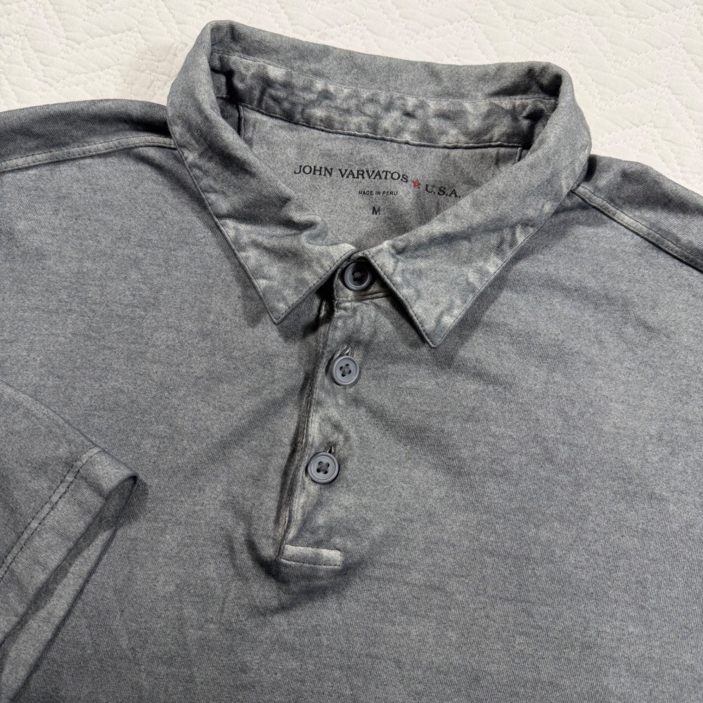 John Varvatos USA Polo Shirt Burnout Acid Wash Mens Size M Gray Cotton READ